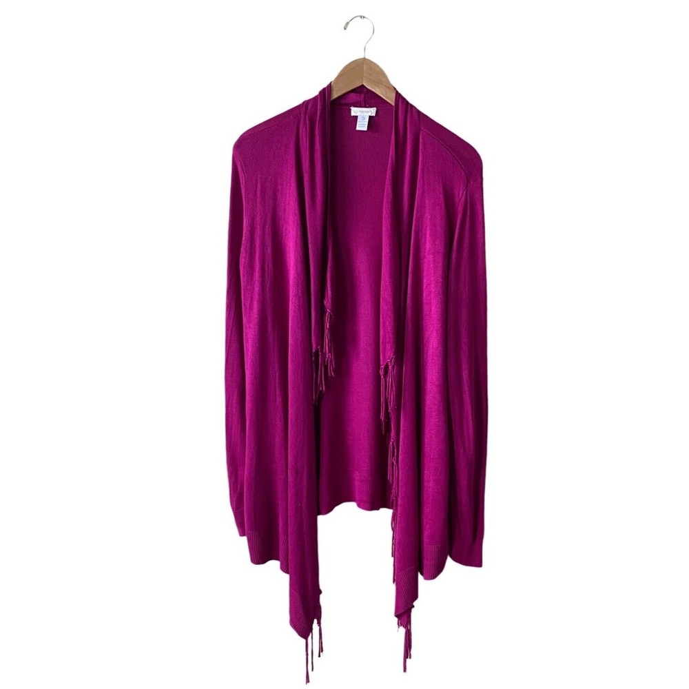 Chico’s Pink Open Front Fringe Cardigan | Size 3 | Size 16